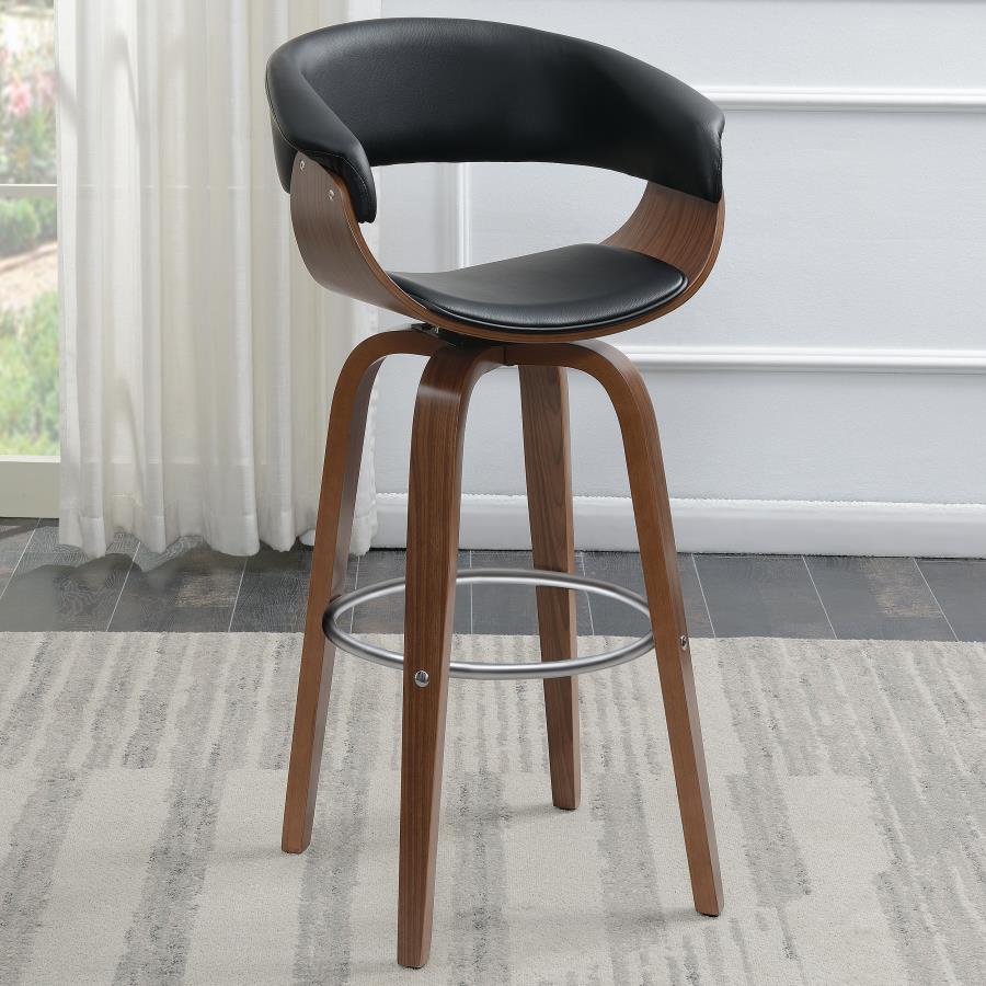 Zion Upholstered Swivel Bar Stool Walnut and Black view 2