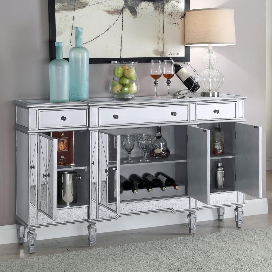 Aconitum 4-door Mirrored Storage Accent Cabinet Silver view 3