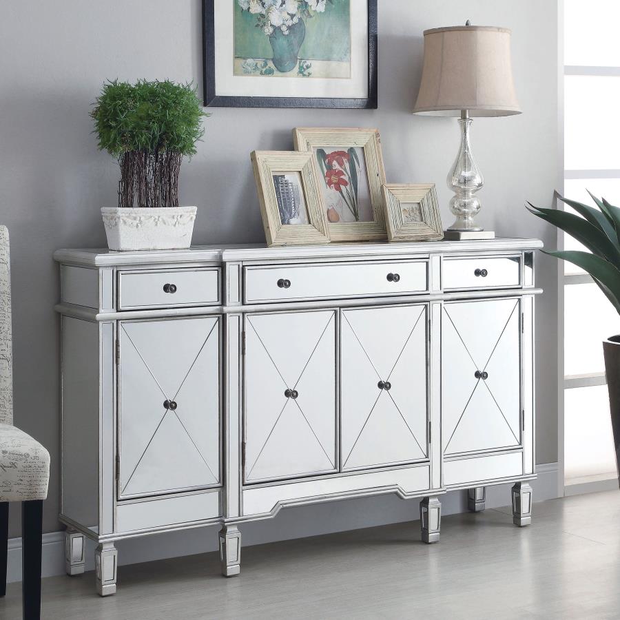 Aconitum 4-door Mirrored Storage Accent Cabinet Silver view 2