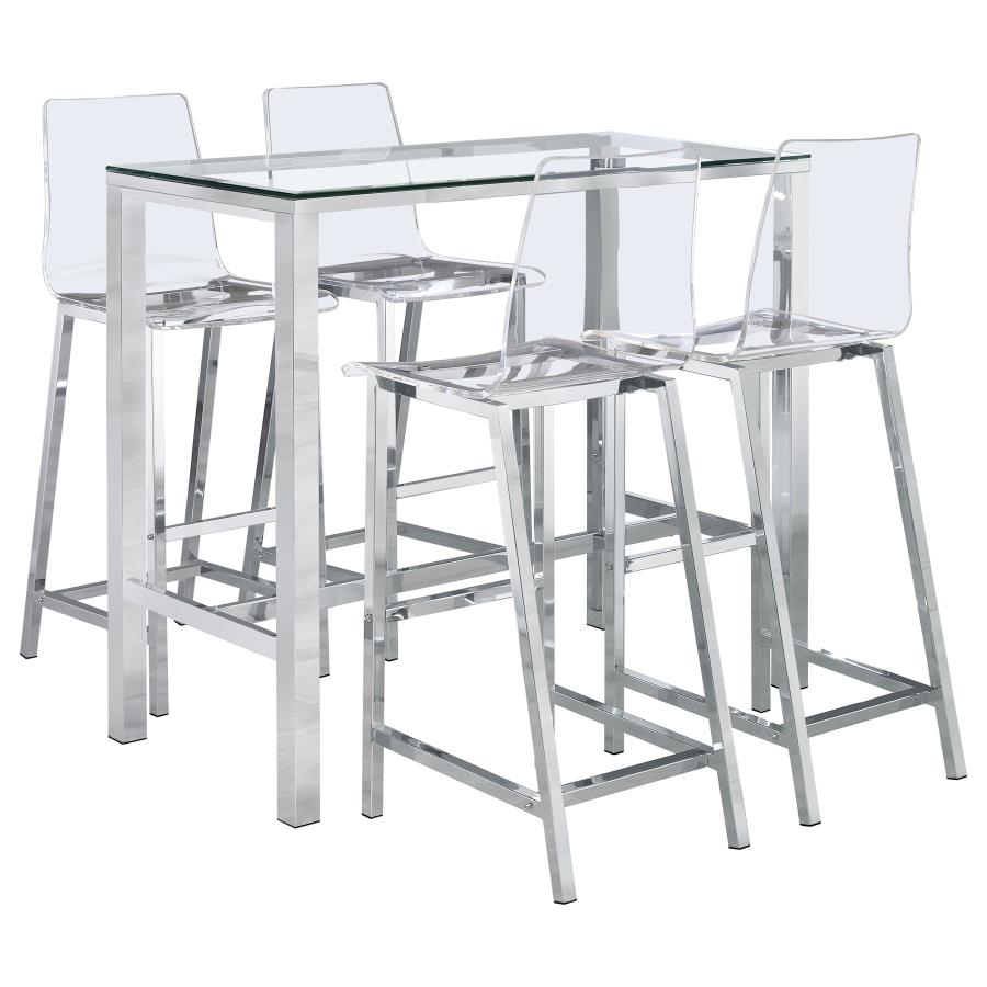 Tolbert 5-piece Bar Set with Acrylic Chairs Clear and Chrome view 2