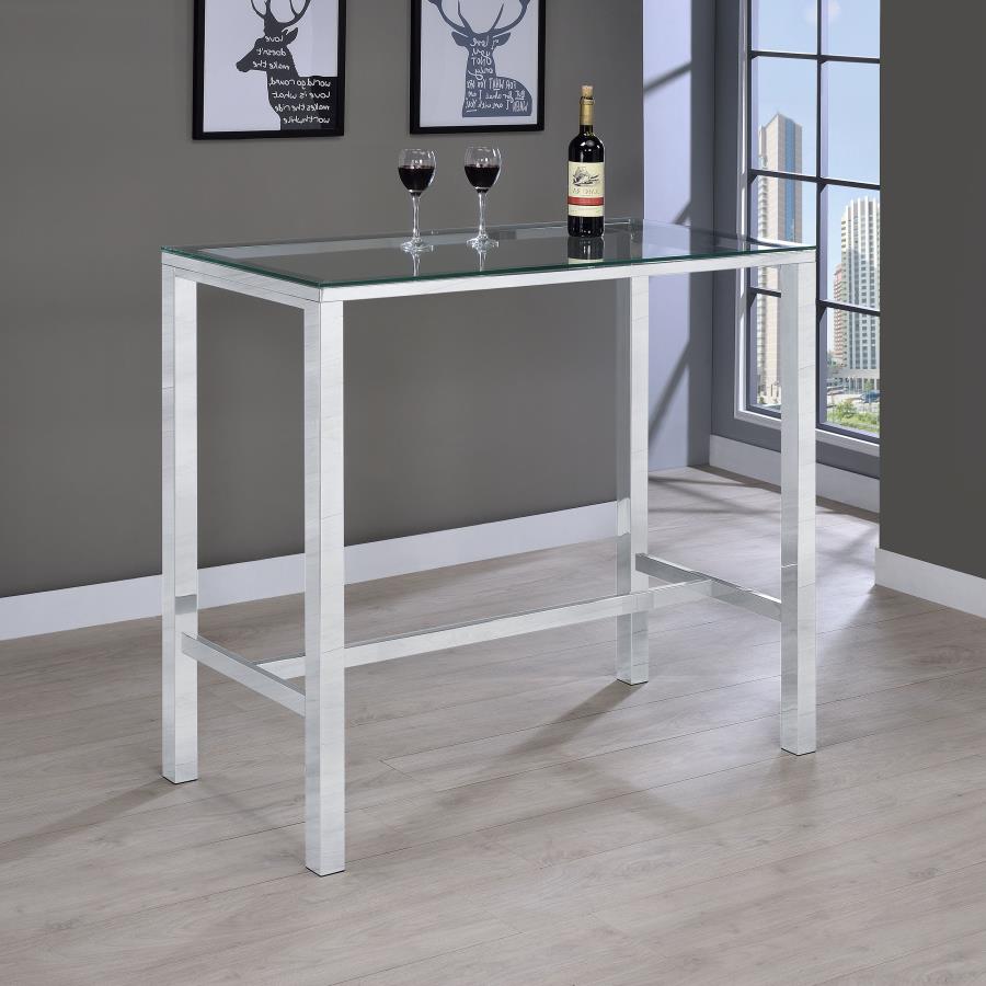Tolbert Rectangular 47-inch Glass Top Pub Bar Table Chrome view 2
