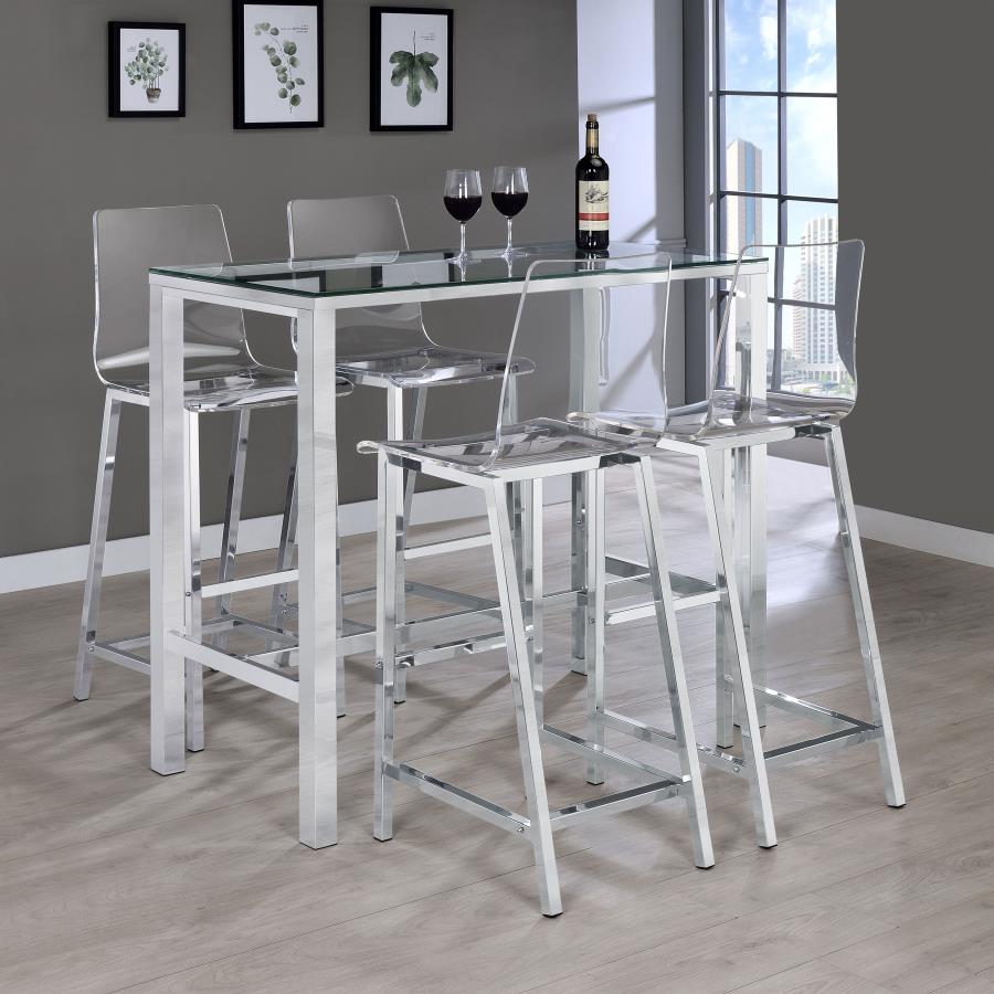 Tolbert Rectangular 47-inch Glass Top Pub Bar Table Chrome view 6