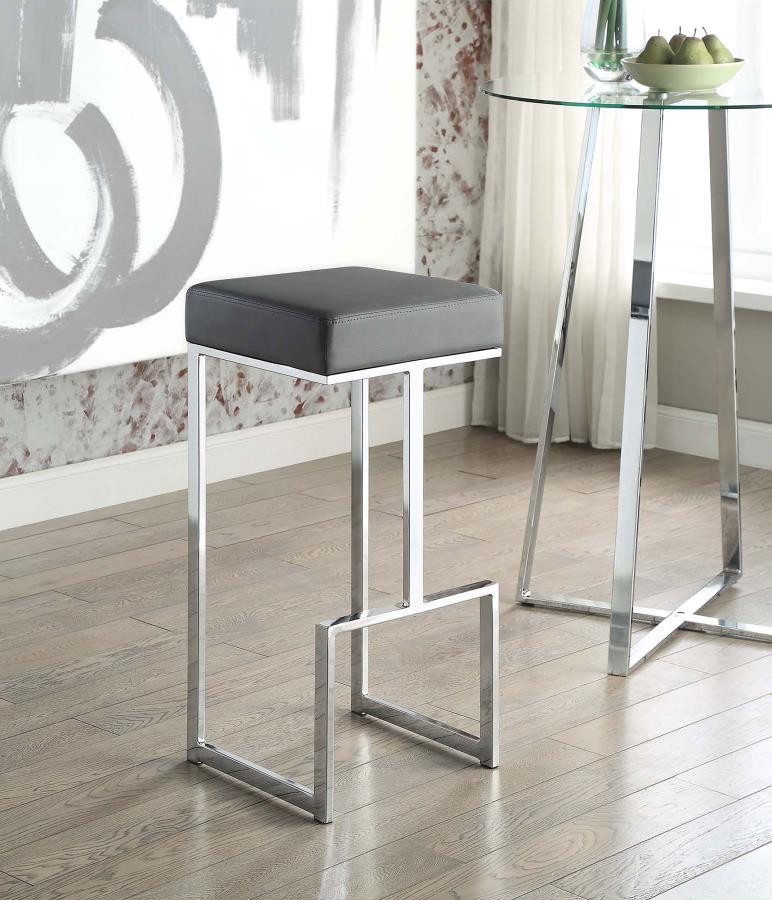 Gervase Square Bar Stool Grey and Chrome view 2