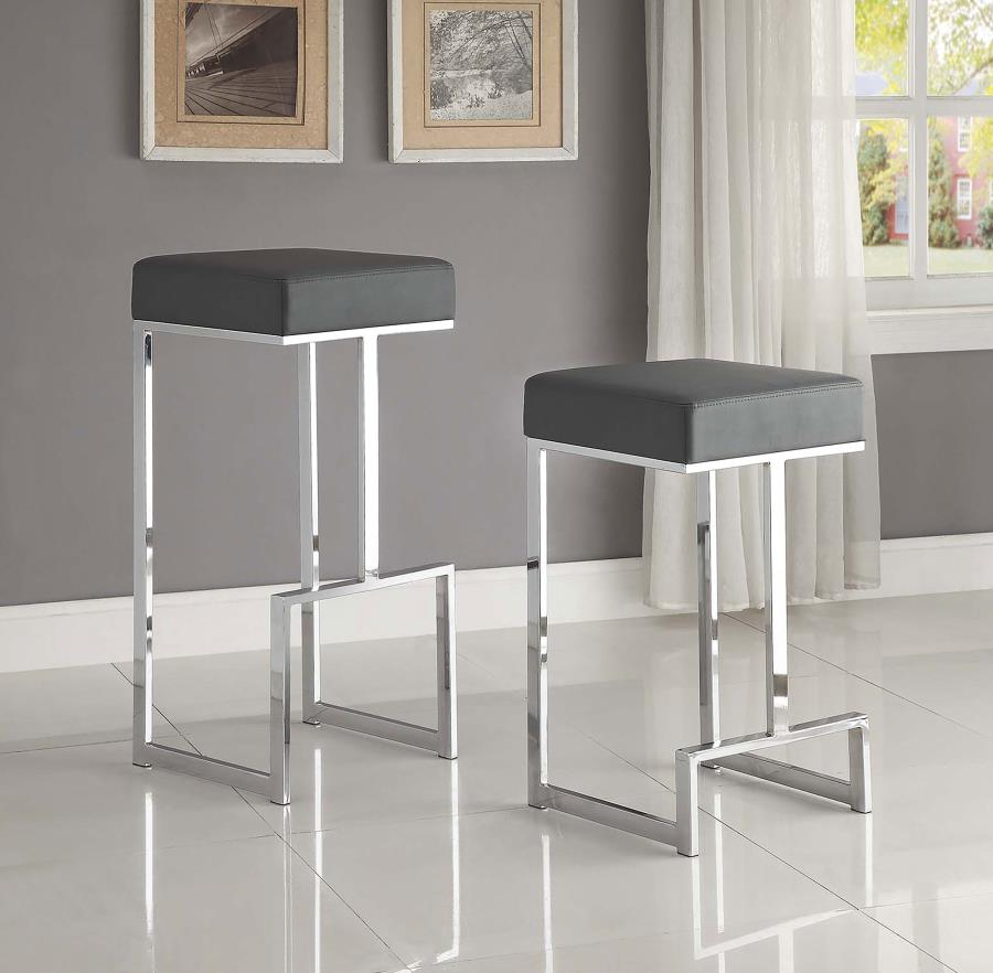 Gervase Square Bar Stool Grey and Chrome view 7