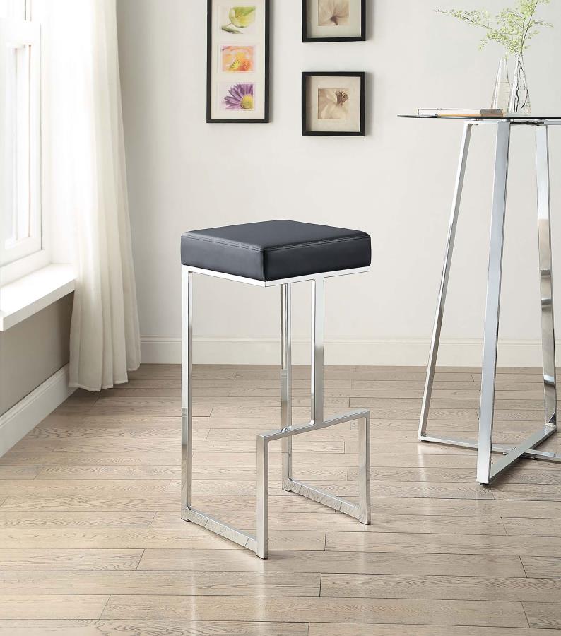 Gervase Square Bar Stool Black and Chrome view 2