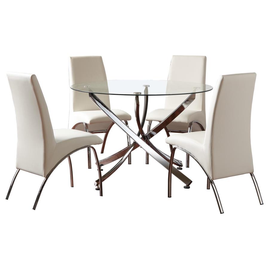 Beckham 5-piece Round Glass Top Dining Set Chrome and White view 2