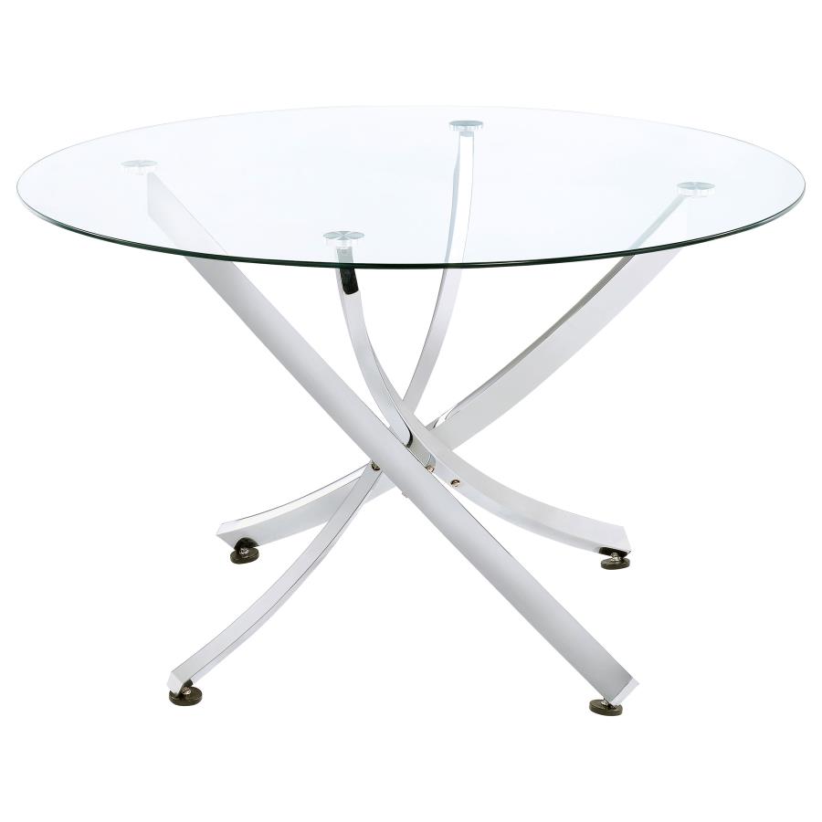 Beckham 5-piece Round Glass Top Dining Set Chrome and White view 3