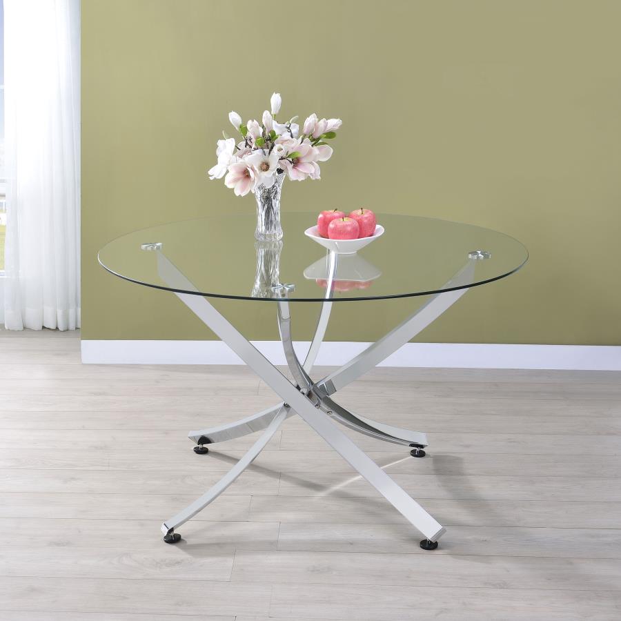 Beckham Round 46-inch Glass Top Dining Table Chrome view 2