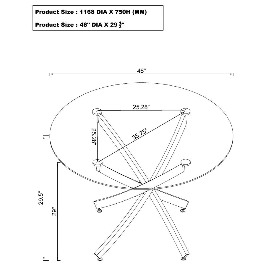 Beckham Round 46-inch Glass Top Dining Table Chrome view 4