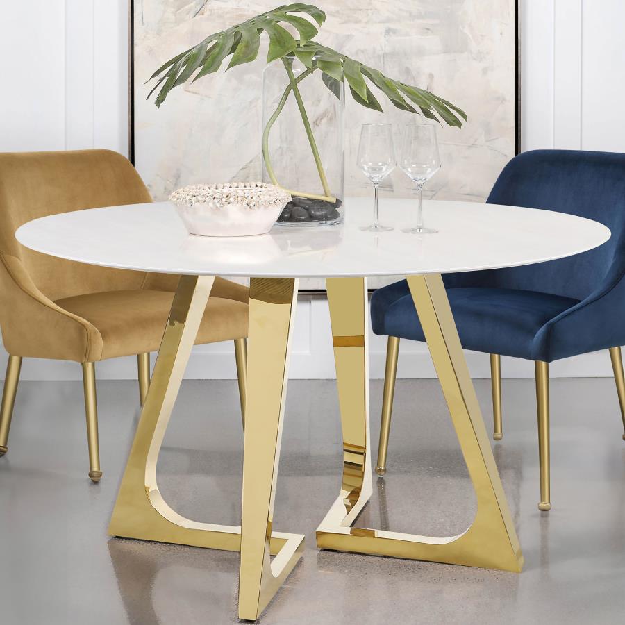 Gwynn Round 51-inch Marble Stainless Steel Dining Table Gold view 2