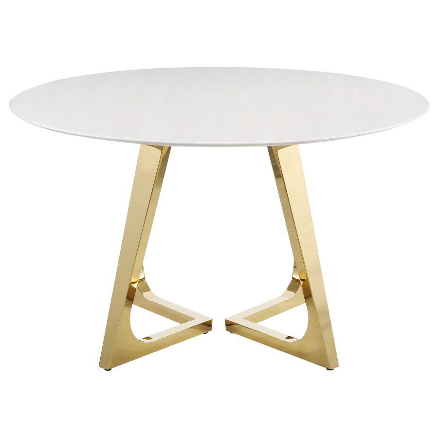 Gwynn Round 51-inch Marble Stainless Steel Dining Table Gold view 3