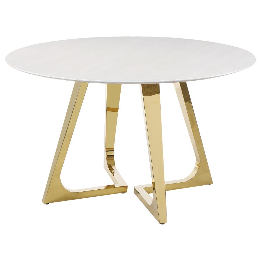 Gwynn Round 51-inch Marble Stainless Steel Dining Table Gold view 4