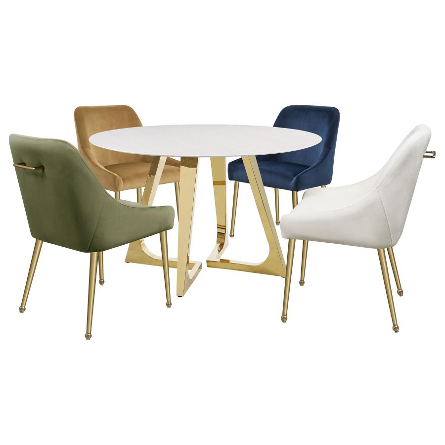 Gwynn Round 51-inch Marble Stainless Steel Dining Table Gold view 6