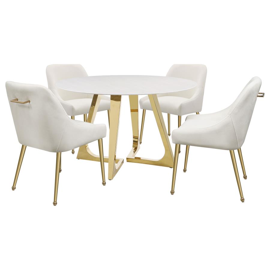 Gwynn Round 51-inch Marble Stainless Steel Dining Table Gold view 7