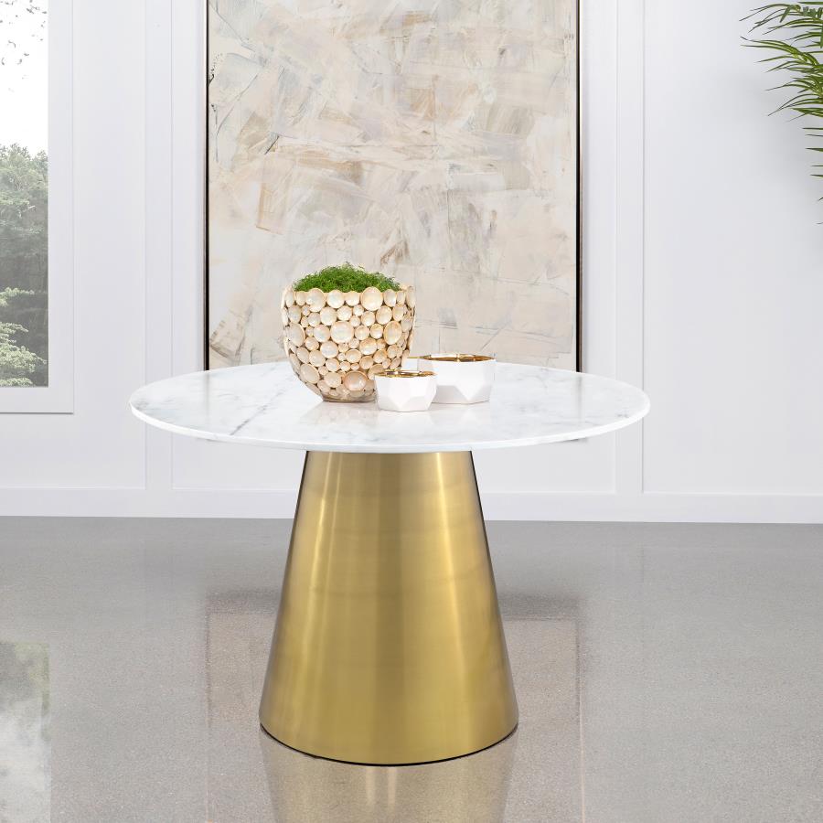 Ambrose Round 50-inch Marble Top Dining Table Brushed Gold view 2