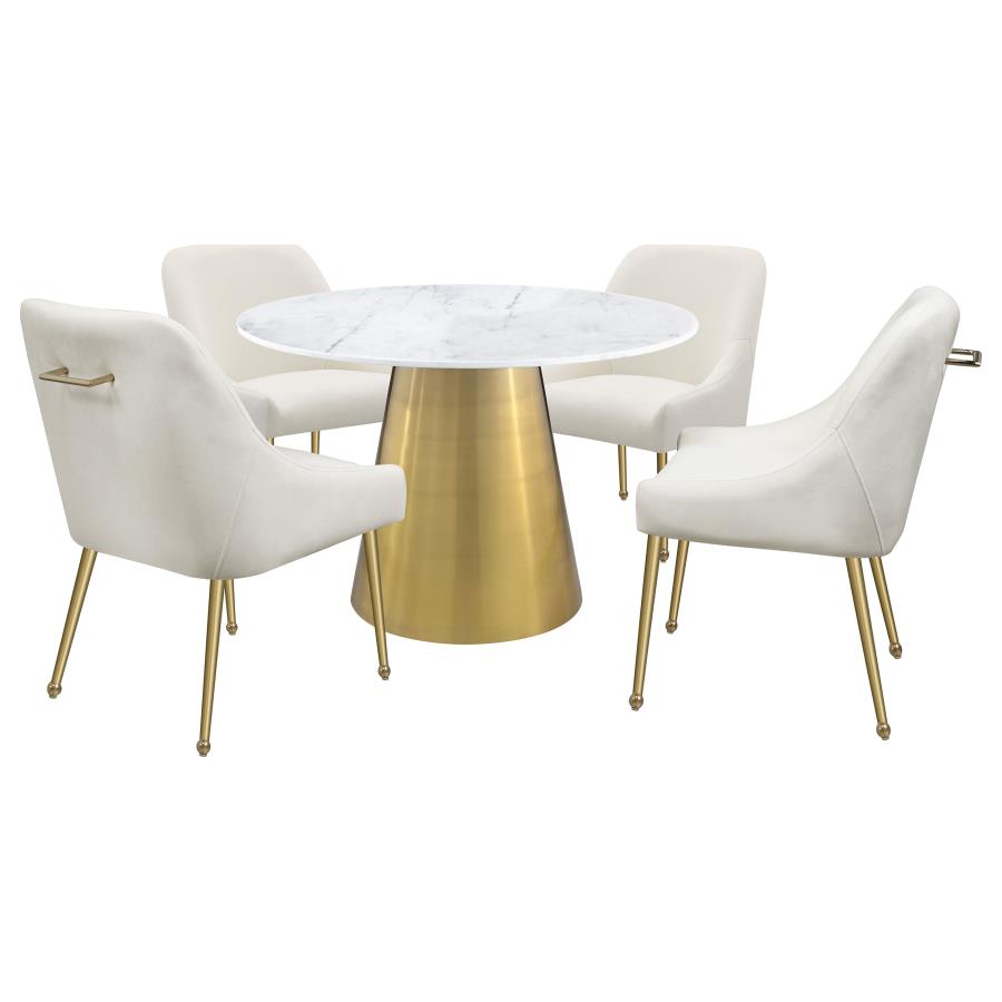 Ambrose Round 50-inch Marble Top Dining Table Brushed Gold view 4