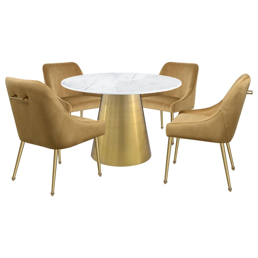 Ambrose Round 50-inch Marble Top Dining Table Brushed Gold view 5
