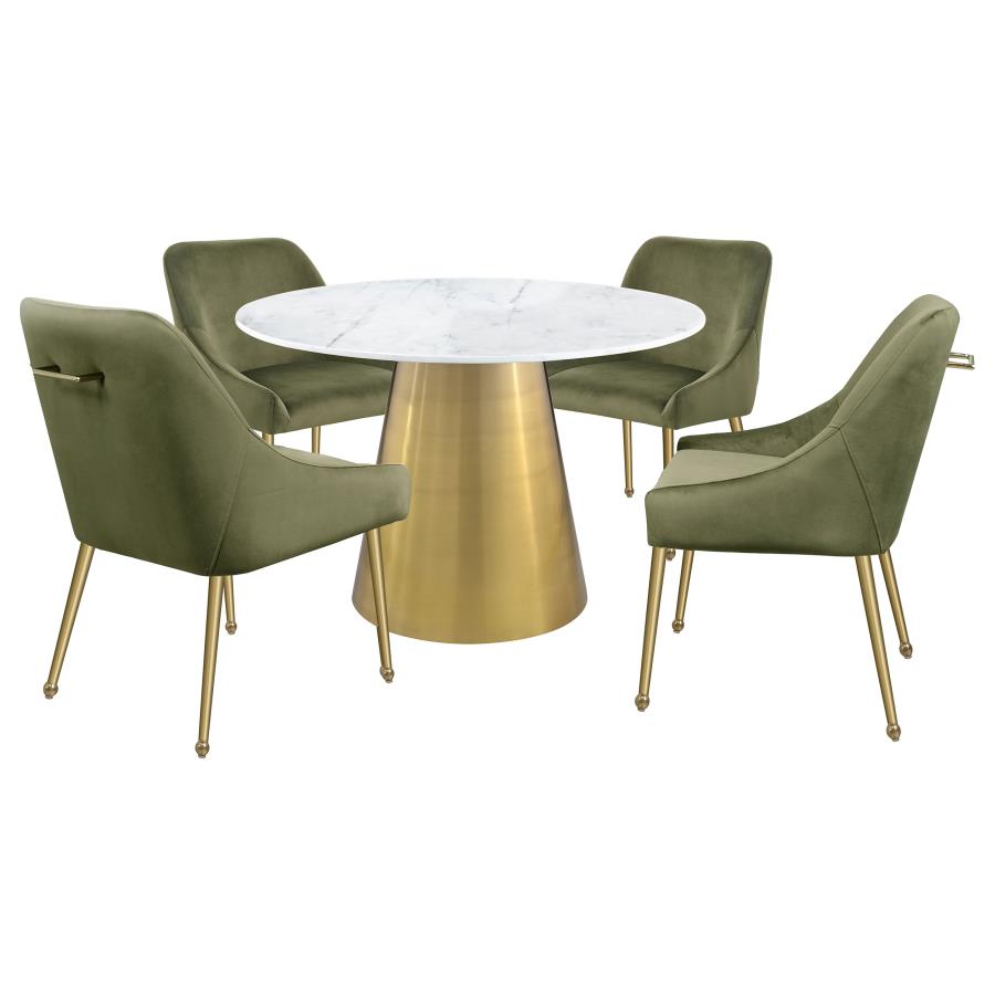 Ambrose Round 50-inch Marble Top Dining Table Brushed Gold view 6