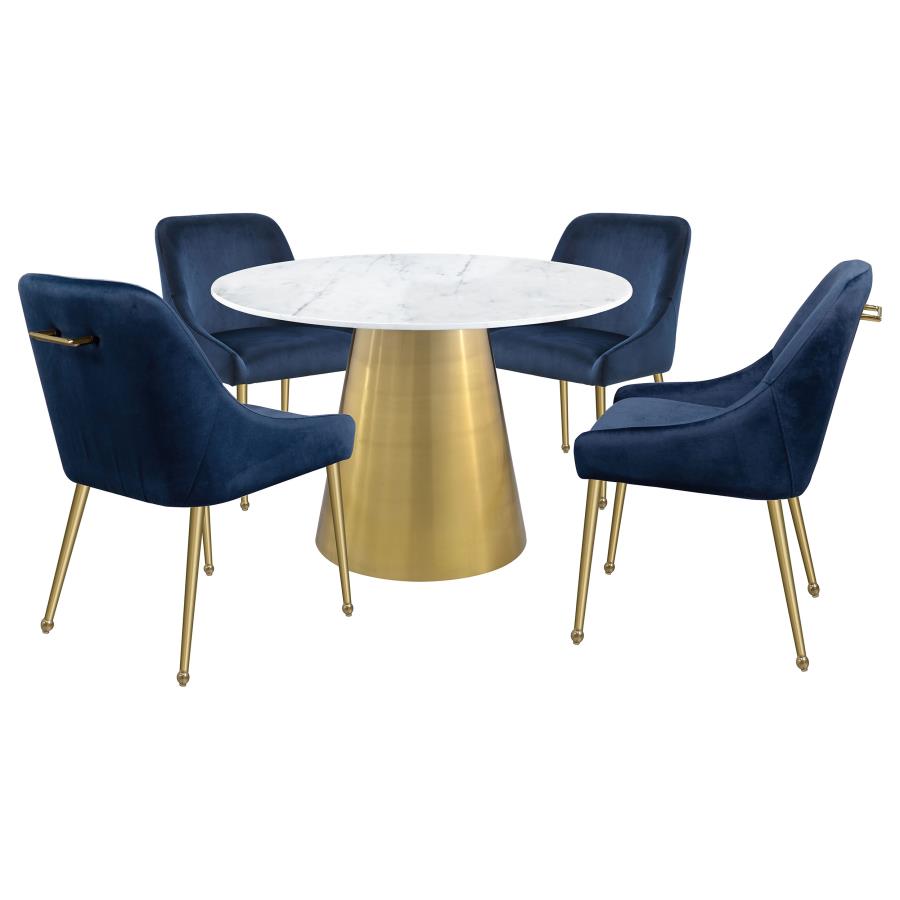 Ambrose Round 50-inch Marble Top Dining Table Brushed Gold view 7