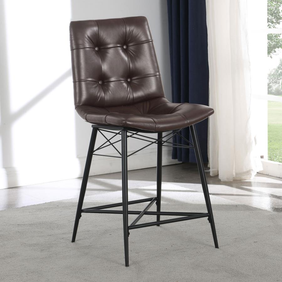 Aiken Upholstered Tufted Counter Chair Brown (Set of 2) view 2