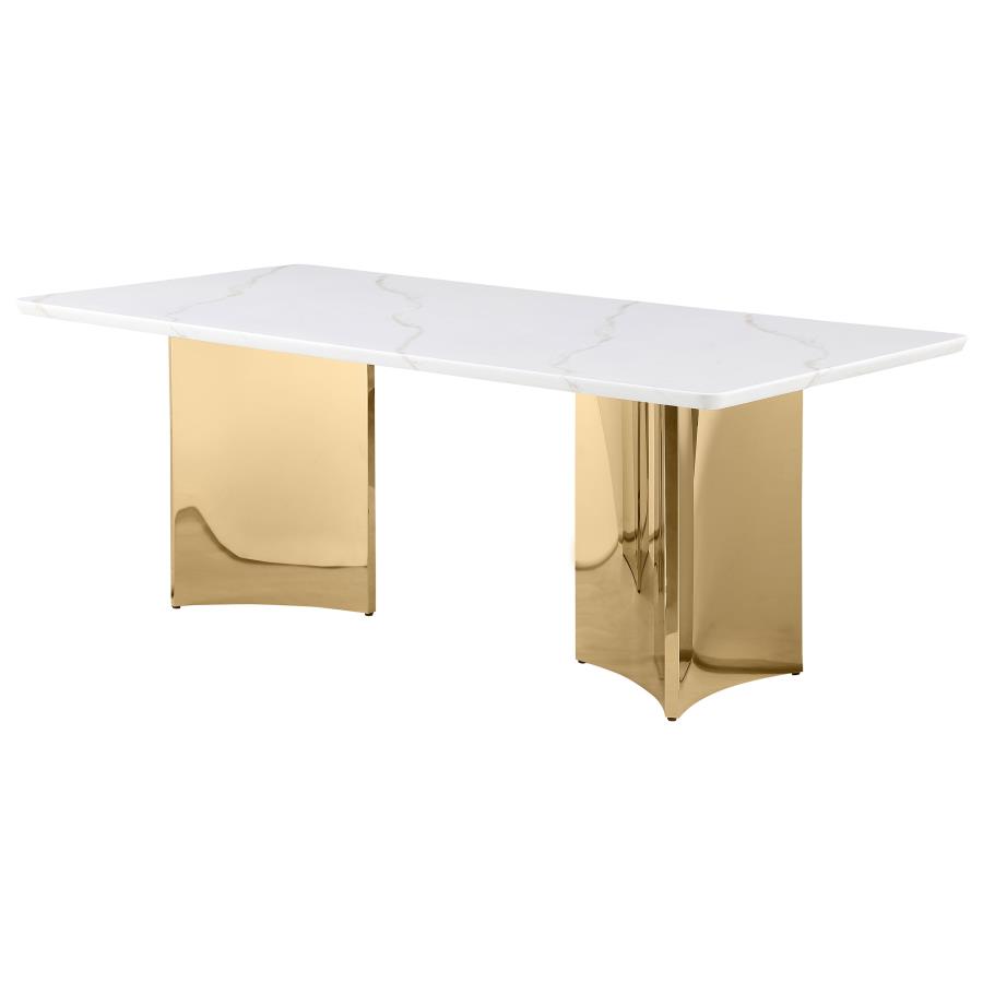 Tevlin Rectangular 79-inch Marble Top Dining Table White view 4