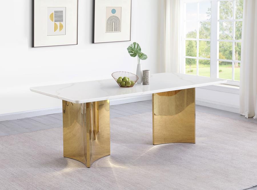 Tevlin Rectangular 79-inch Marble Top Dining Table White view 2