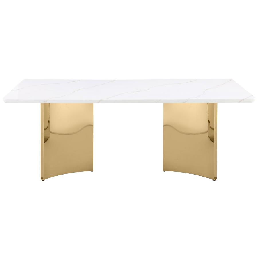 Tevlin Rectangular 79-inch Marble Top Dining Table White view 3