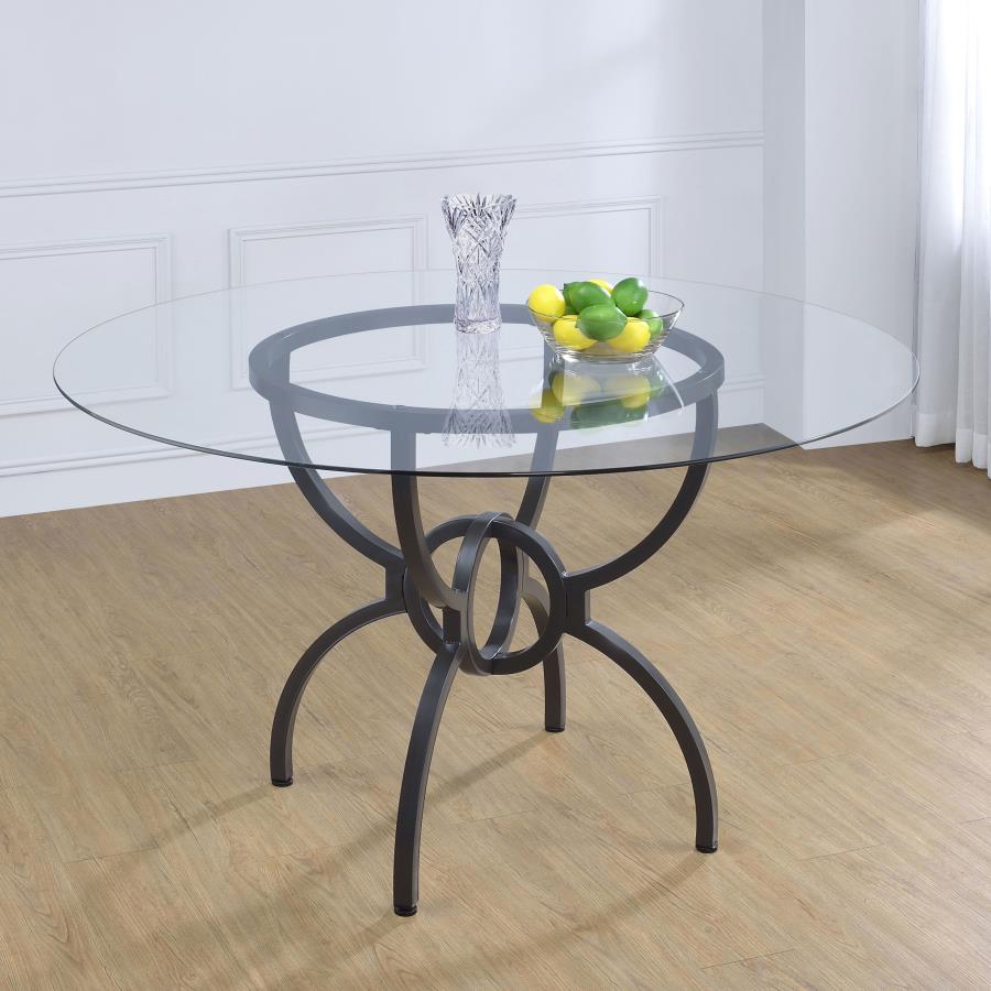 Aviano Round 48-inch Glass Top Metal Dining Table Gunmetal view 2