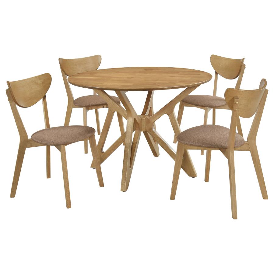 Elowen 5-piece Round Solid Wood Dining Set Light Walnut view 2
