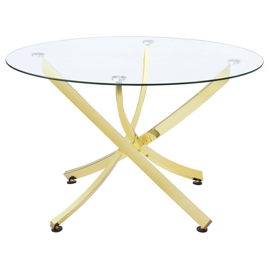 Beckham Round 46-inch Glass Top Dining Table Brass — Dining Furniture