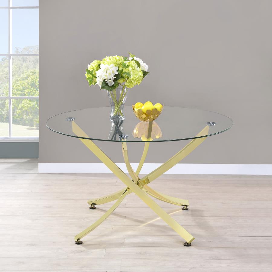 Beckham Round 46-inch Glass Top Dining Table Brass view 2