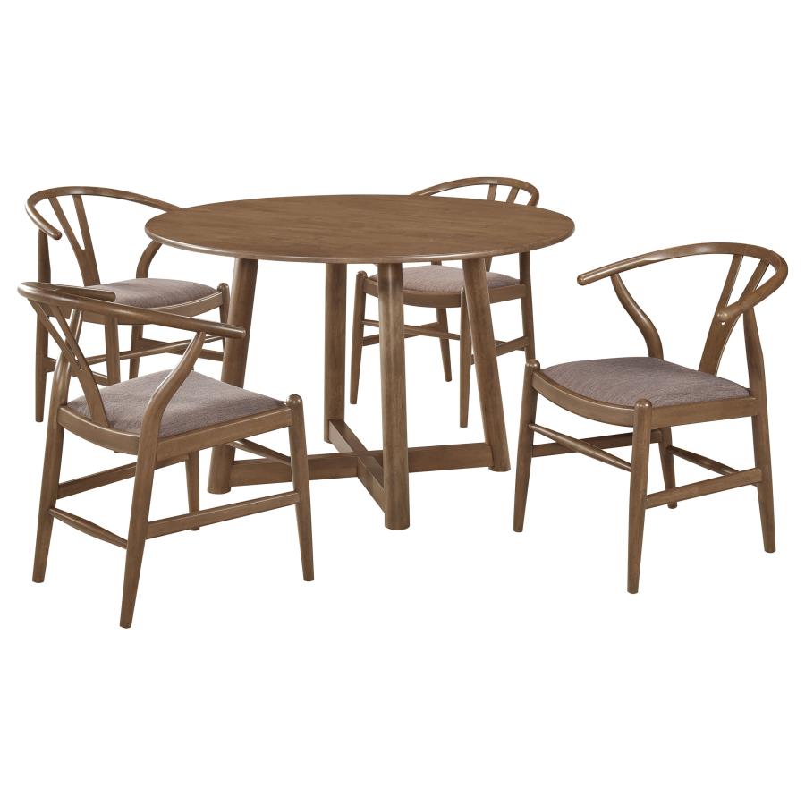 Dinah 5-piece Round Solid Wood Dining Set Walnut view 2