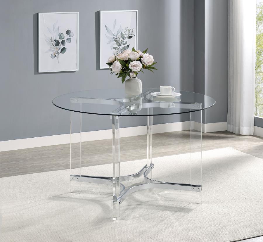 Keeling 47-inch Round Glass Top Acrylic Dining Table Chrome view 2