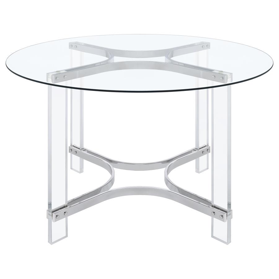Keeling 47-inch Round Glass Top Acrylic Dining Table Chrome view 3