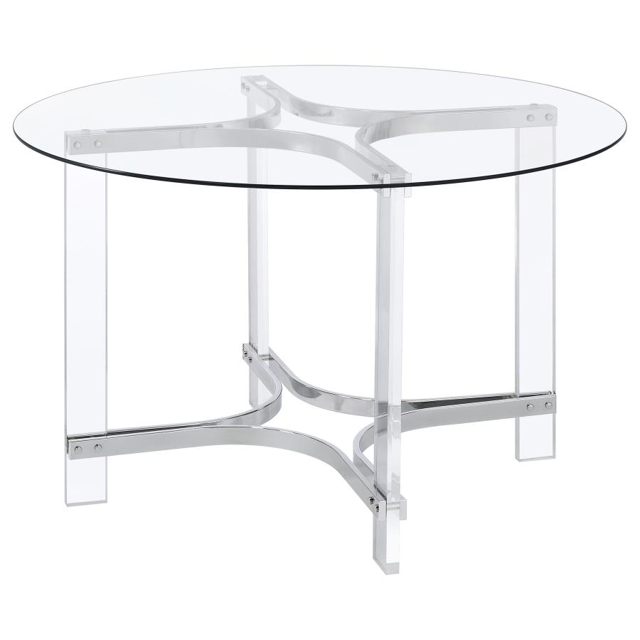 Keeling 47-inch Round Glass Top Acrylic Dining Table Chrome view 4