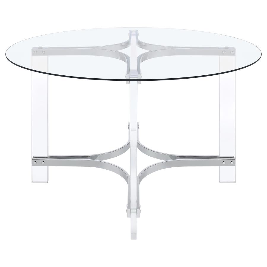 Keeling 47-inch Round Glass Top Acrylic Dining Table Chrome view 5