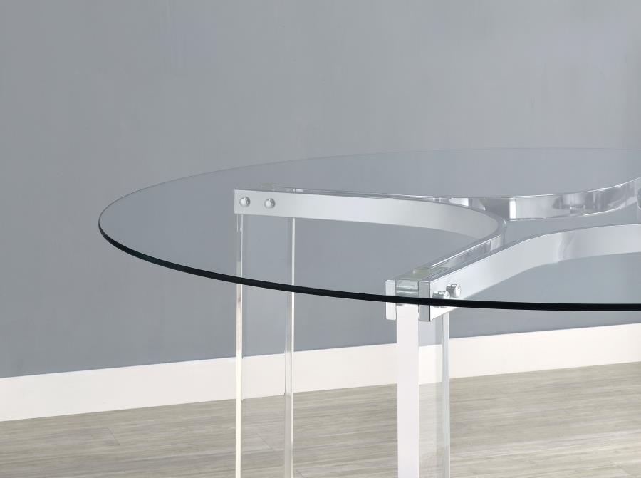 Keeling 47-inch Round Glass Top Acrylic Dining Table Chrome view 6