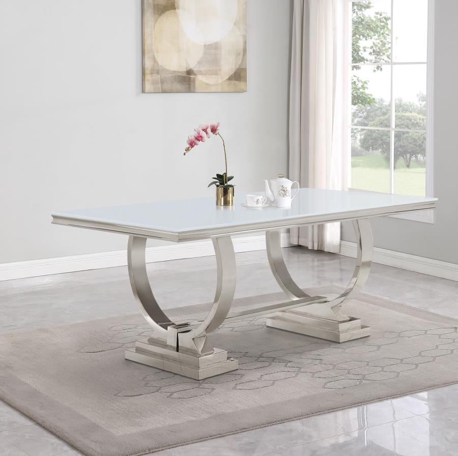 Antoine Rectangular 95-inch Glass Top Dining Table White view 2