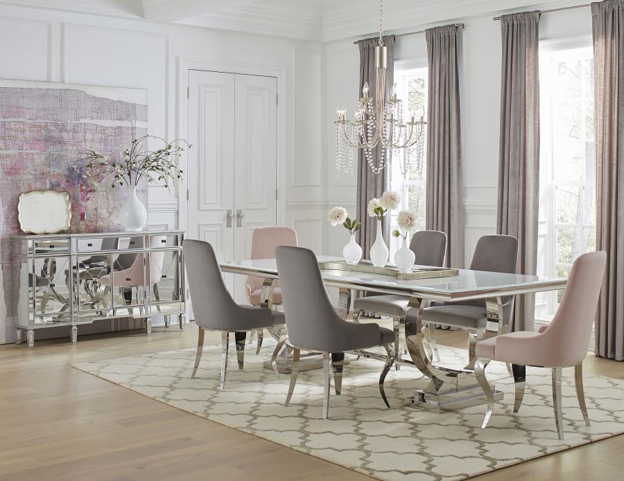 Antoine Rectangular 95-inch Glass Top Dining Table White view 4