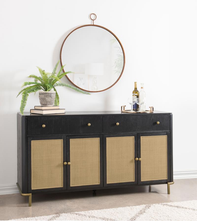 Arini 2-drawer Cane Door Dining Sideboard Server Black view 2