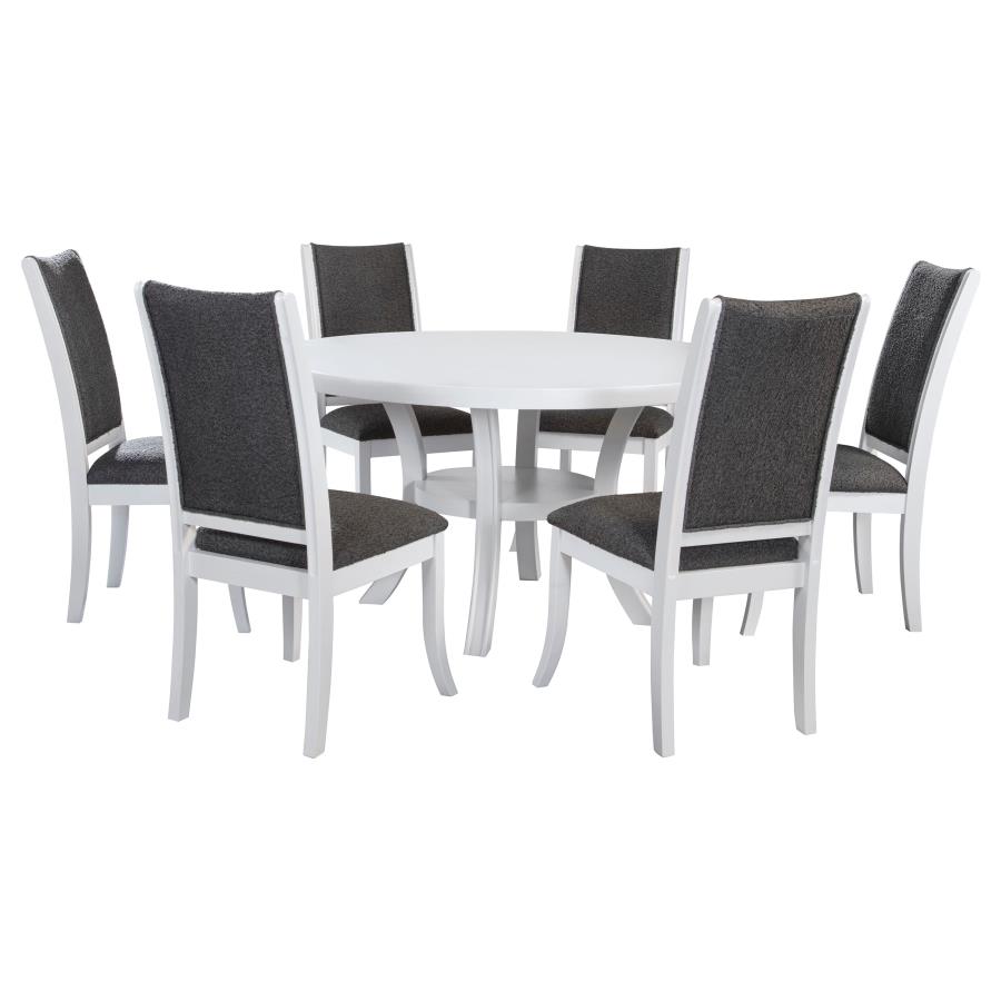 Judd 7-piece 54-inch Round Wood Dining Table Set Pearl White view 2