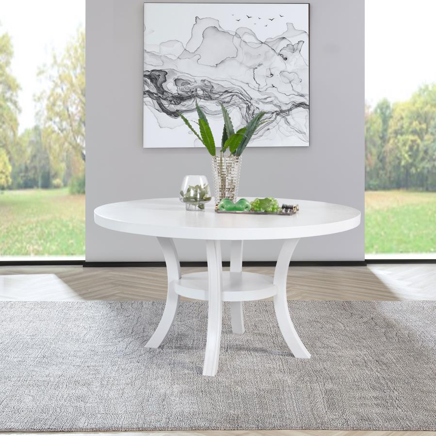 Judd 54-inch Round Dining Wood Table with Shelf Pearl White view 2