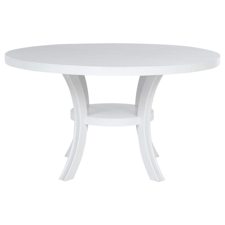 Judd 54-inch Round Dining Wood Table with Shelf Pearl White view 3