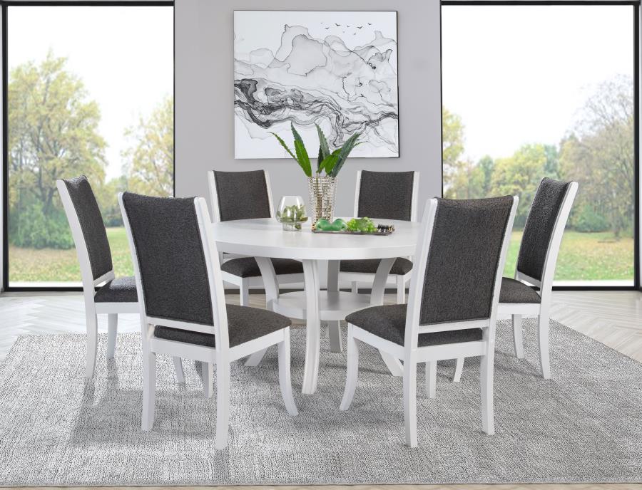 Judd 54-inch Round Dining Wood Table with Shelf Pearl White view 7