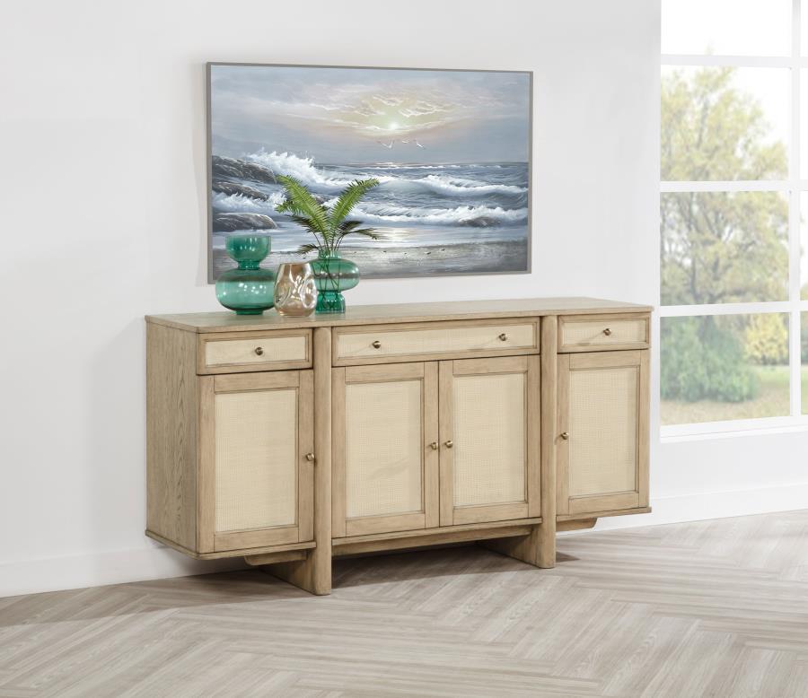 Kailani 4-door Cane Sideboard Buffet Cabinet Beige Oak view 2