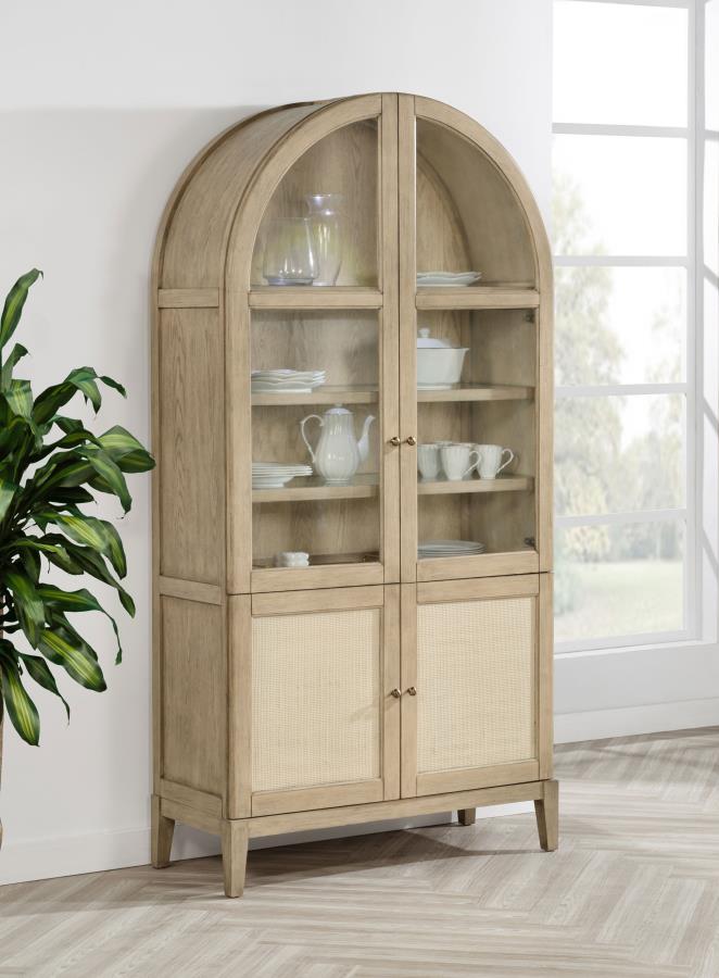 Kailani 4-Door Cane Dining Vitrine Display Cabinet Beige Oak view 2