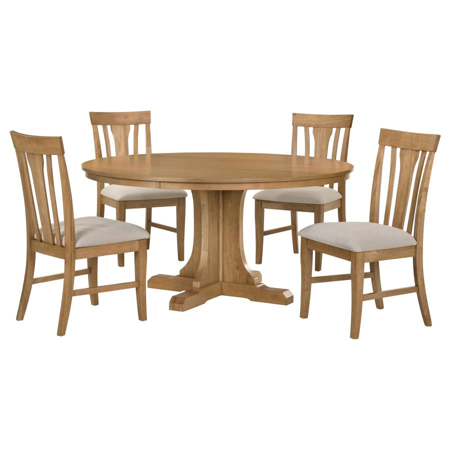 Hartville 5-piece Round Dining Table Set Natural Light Brown view 2