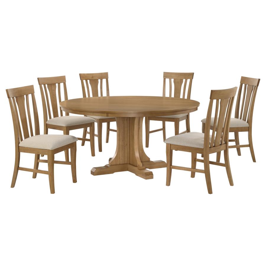 Hartville 7-piece Round Dining Table Set Natural Light Brown view 2