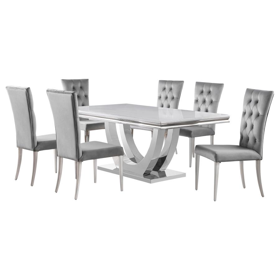 Kerwin 7-piece Rectangular Dining Table Set Grey and Chrome view 2