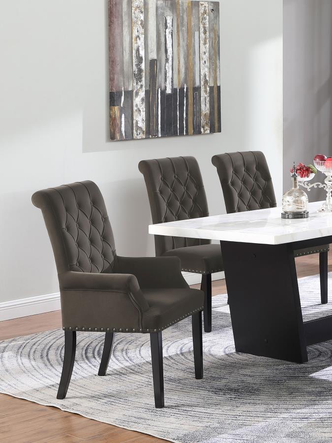 Alana Velvet Upholstered Dining Arm Chair Brown view 2